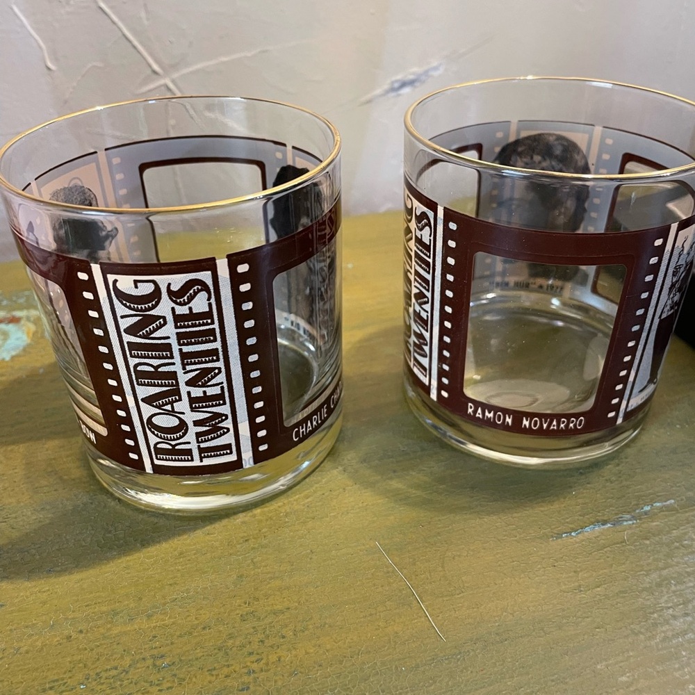 ROARING TWENTIES 2 Vintage Hollywood Whiskey Lowball Tumblers Glasses Houze Art